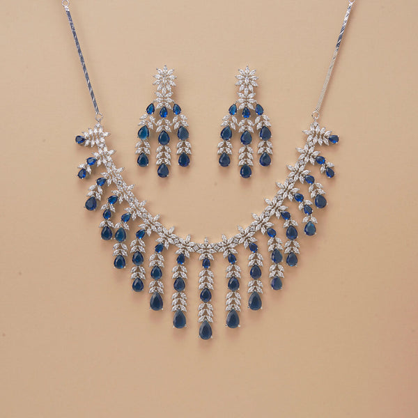 437171 Cz Classic Necklace Set With Rhodium Plating