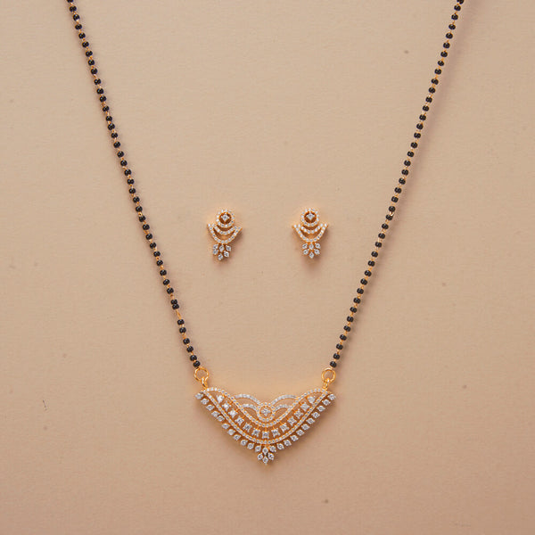 437181 Cz Tanmaniya Mangalsutra With 2 Tone Rhodium Plating