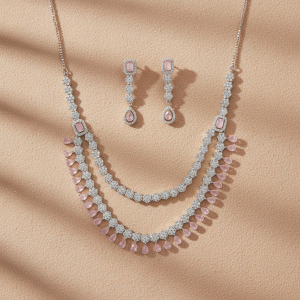 437188 Cz Classic Necklace Set With Rhodium Plating