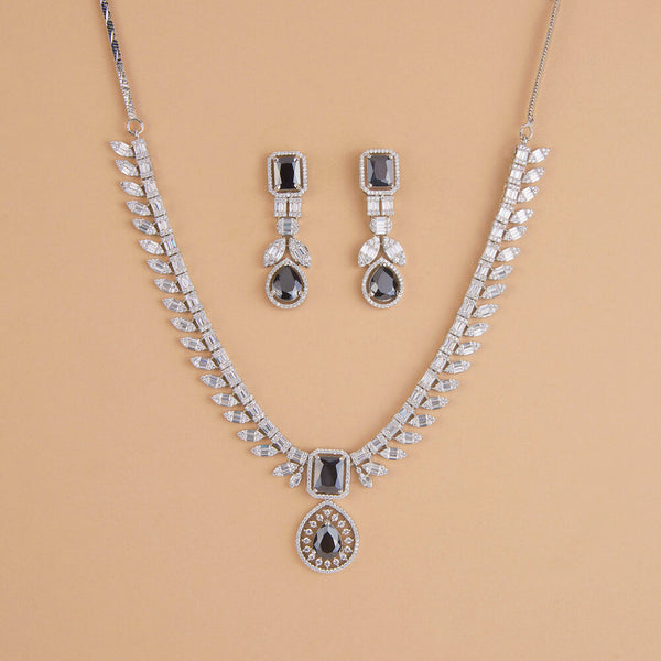 437205 Cubic Zirconia Classic Necklace Set With Rhodium Plating