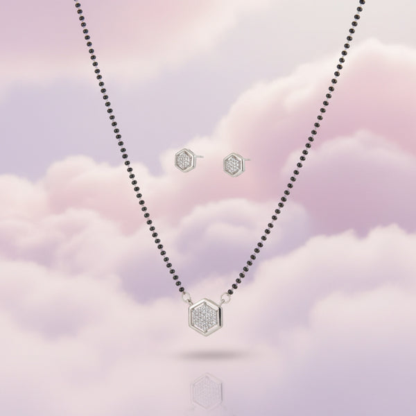 437209 Cubic Zirconia Delicate Mangalsutra With 2 Tone Rhodium Plating