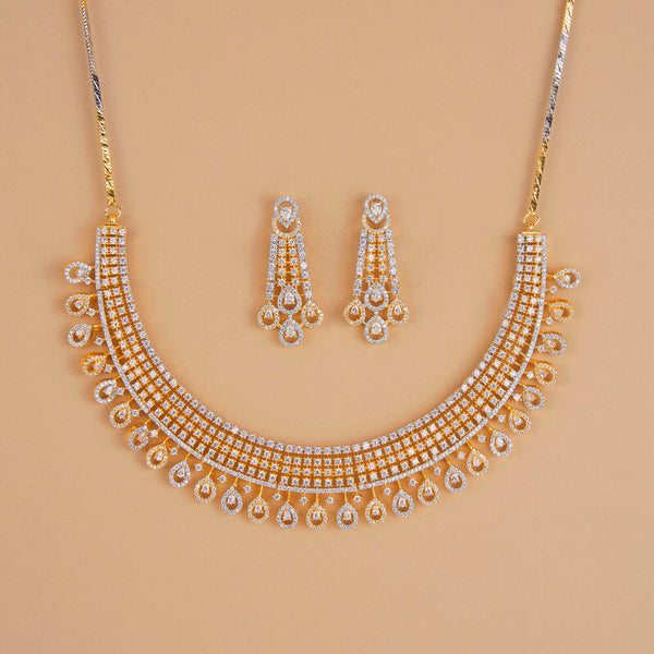 437257 Cubic Zirconia Classic Necklace Set With 2 Tone Rhodium Plating