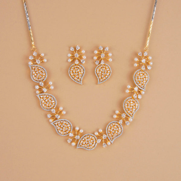 437260 Cubic Zirconia Classic Necklace Set With 2 Tone Rhodium Plating