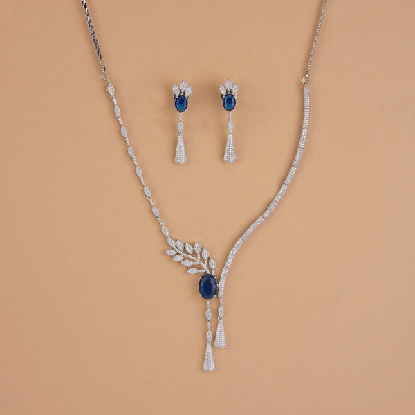 437262 Cubic Zirconia Classic Necklace Set With Rhodium Plating