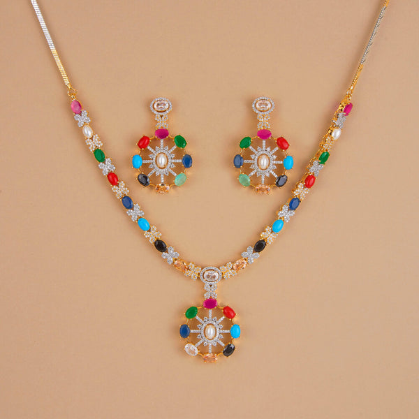 437263 Cubic Zirconia Classic Necklace Set With 2 Tone Plating