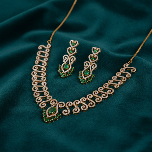 437279 Cubic Zirconia Classic Necklace Set With Mehndi Plating