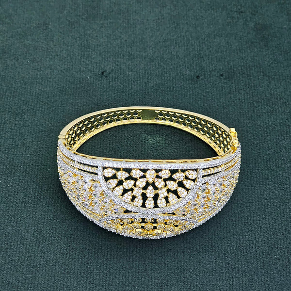 437294 Cz Openable Kada With 2 Tone Rhodium Plating