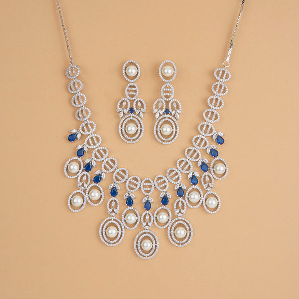 437307 Cubic Zirconia Classic Necklace Set With Rhodium Plating