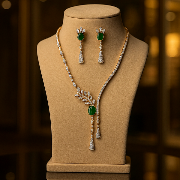 437309 Cubic Zirconia Classic Necklace Set With 2 Tone Plating