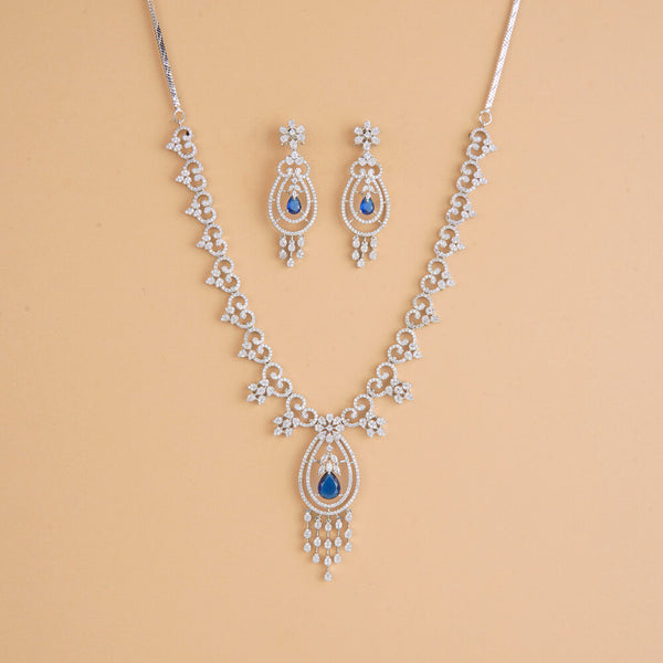 437313 Cubic Zirconia Classic Necklace Set With Rhodium Plating