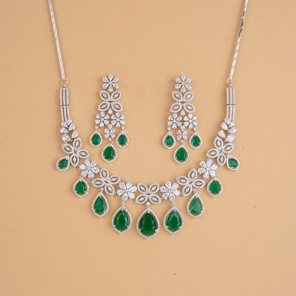 437315 Cubic Zirconia Classic Necklace Set With Rhodium Plating