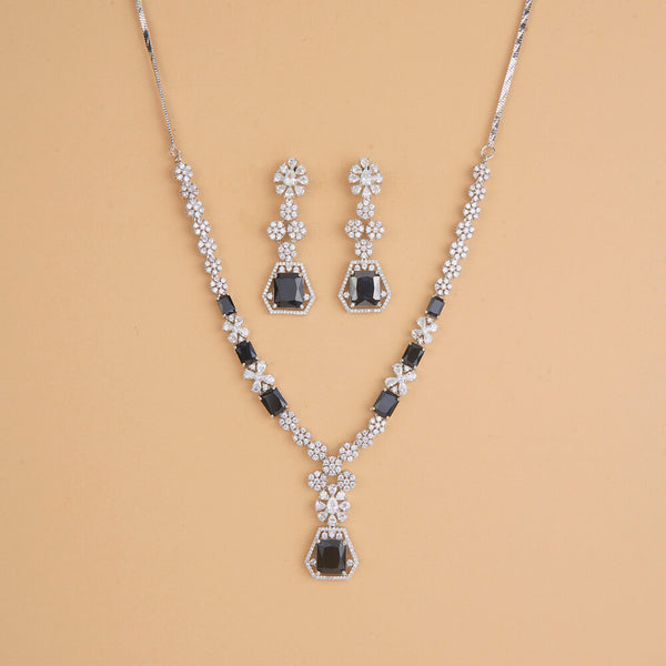 437316 Cubic Zirconia Classic Necklace Set With Rhodium Plating