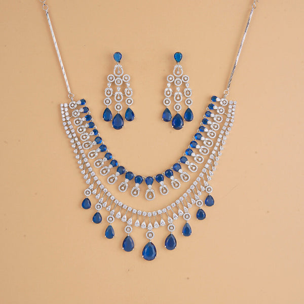 437319 Cubic Zirconia Classic Necklace Set With Rhodium Plating