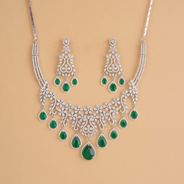 437320 Cubic Zirconia Classic Necklace Set With Rhodium Plating