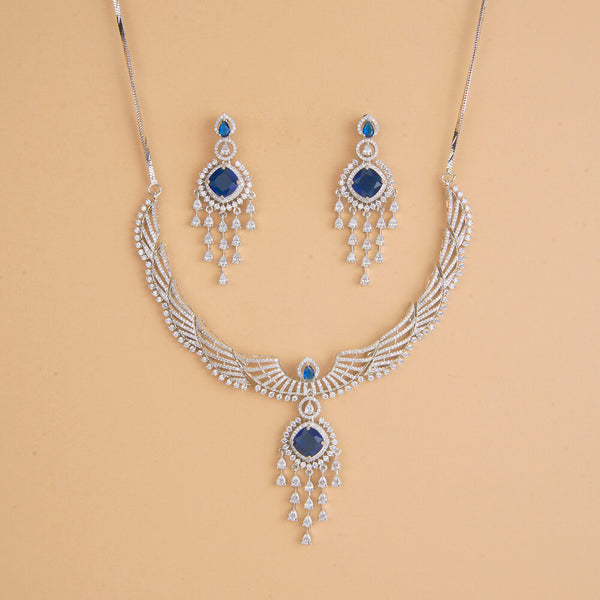 437323 Cubic Zirconia Classic Necklace Set With Rhodium Plating