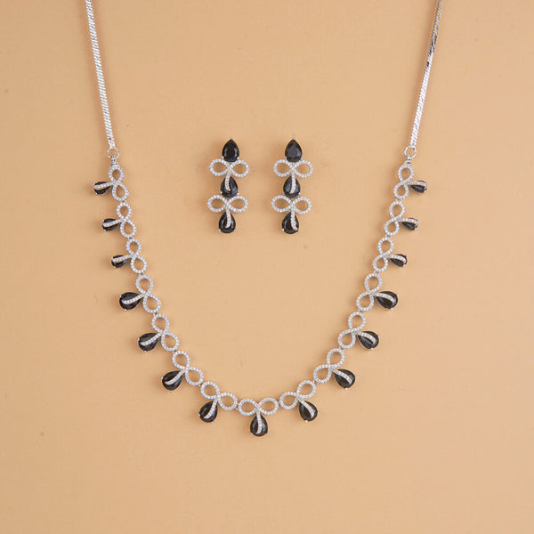 437325 Cubic Zirconia Classic Necklace Set With Rhodium Plating