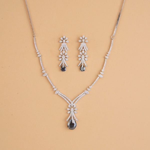 437326 Cubic Zirconia Classic Necklace Set With Rhodium Plating