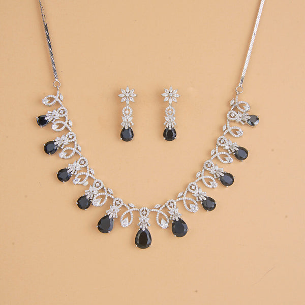 437327 Cubic Zirconia Classic Necklace Set With Rhodium Plating