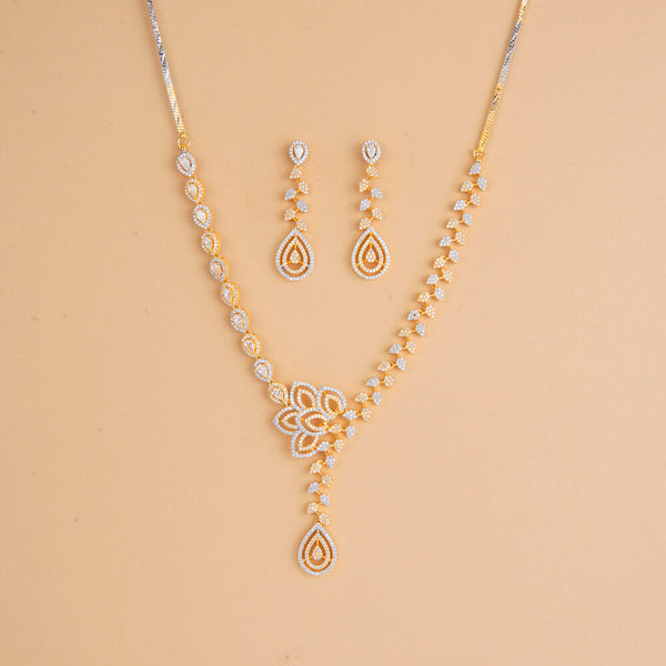 437330 Cubic Zirconia Classic Necklace Set With 2 Tone Rhodium Plating