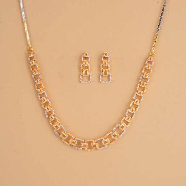 437334 Cubic Zirconia Delicate Necklace Set With 2 Tone Rhodium Plating