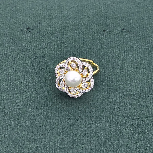 437349 Cz Adjustable Ring With 2 Tone Rhodium Plating