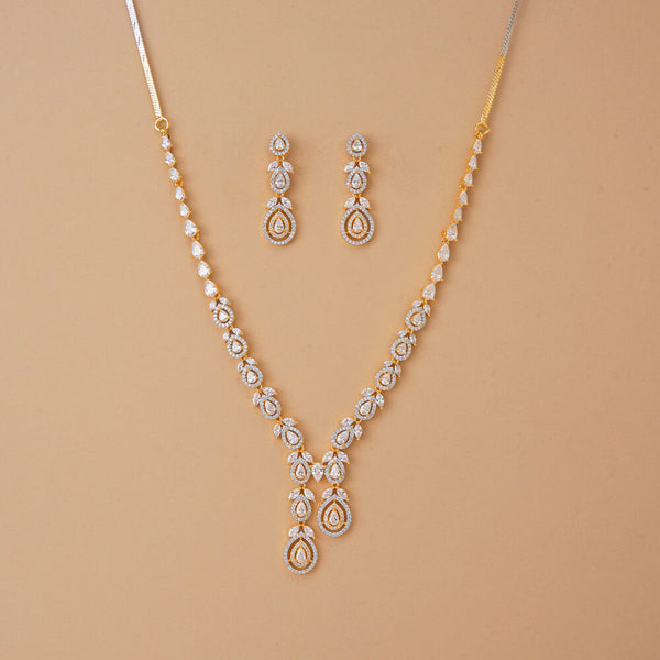 437355 Cubic Zirconia Classic Necklace Set With 2 Tone Rhodium Plating