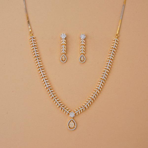 437356 Cubic Zirconia Delicate Necklace Set With 2 Tone Rhodium Plating