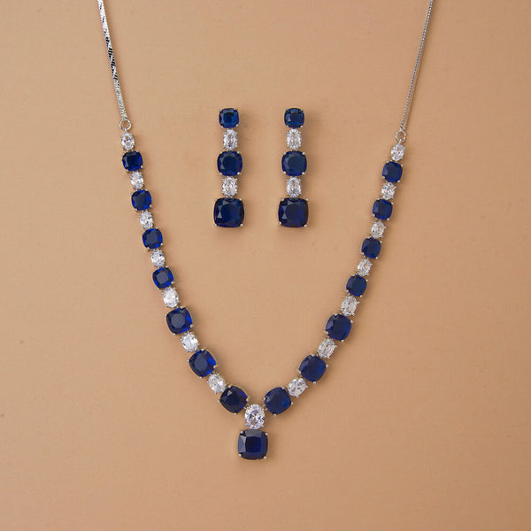 437360 Cubic Zirconia Classic Necklace Set With Rhodium Plating