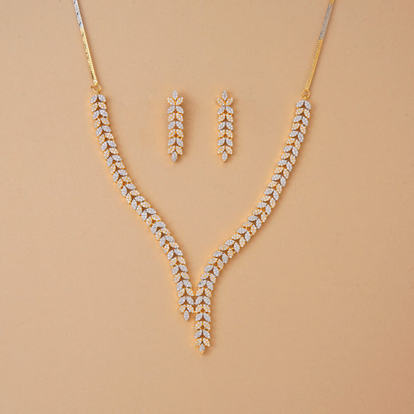 437368 Cubic Zirconia Classic Necklace Set With 2 Tone Rhodium Plating