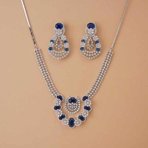 437369 Cubic Zirconia Classic Necklace Set With Rhodium Plating