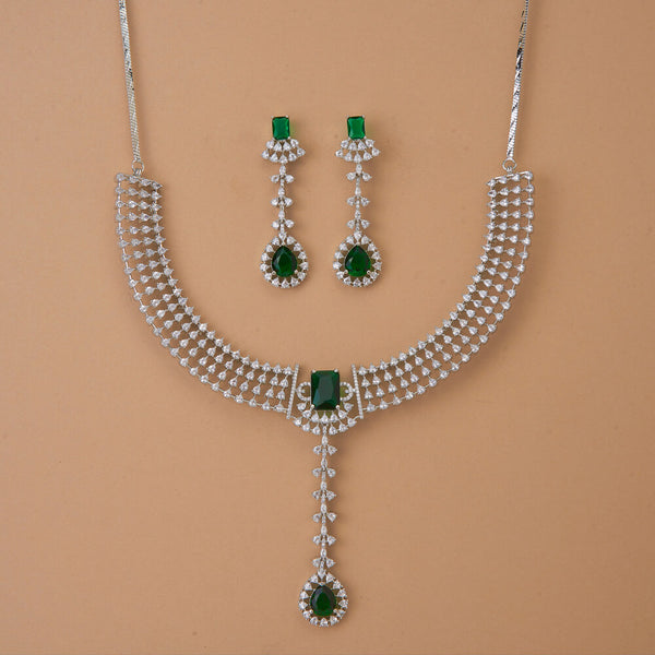 437372 Cubic Zirconia Classic Necklace Set With Rhodium Plating