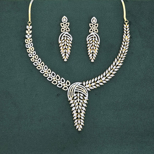 437373 Cz Classic Necklace With 2 Tone Rhodium Plating