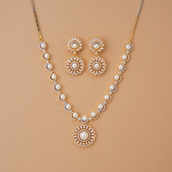 437376 Cubic Zirconia Classic Necklace Set With 2 Tone Rhodium Plating