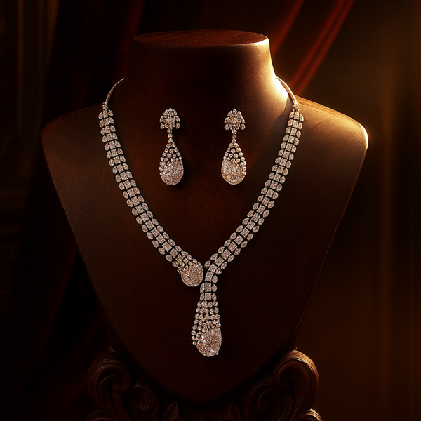 437377 Cz Classic Necklace With Rhodium Plating