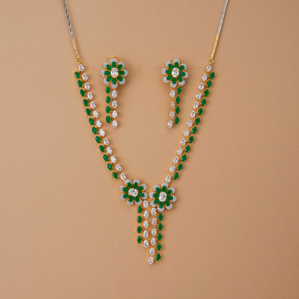 437379 Cubic Zirconia Classic Necklace Set With 2 Tone Plating