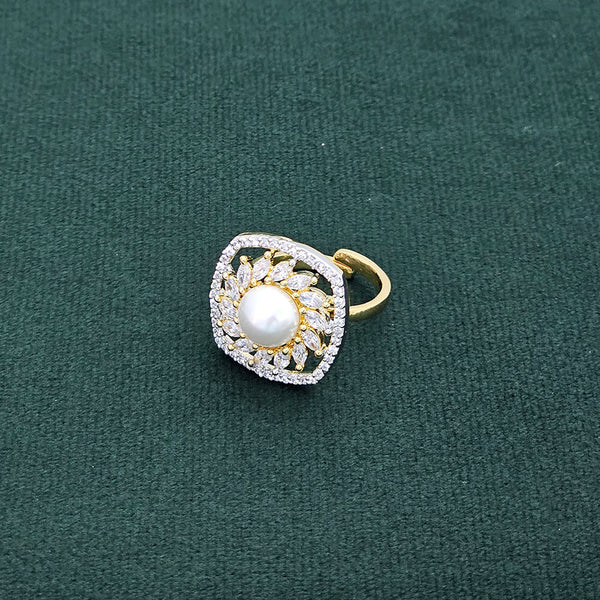 437383 Cubic Zirconia Adjustable Ring With 2 Tone Rhodium Plating