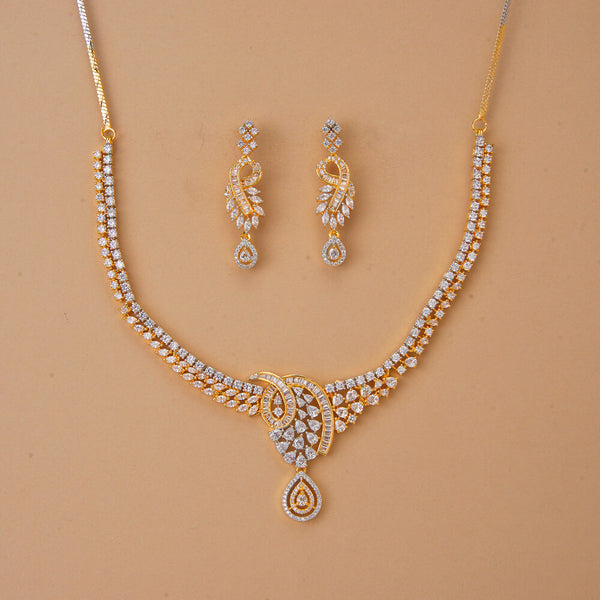 437394 Cubic Zirconia Delicate Necklace Set With 2 Tone Rhodium Plating