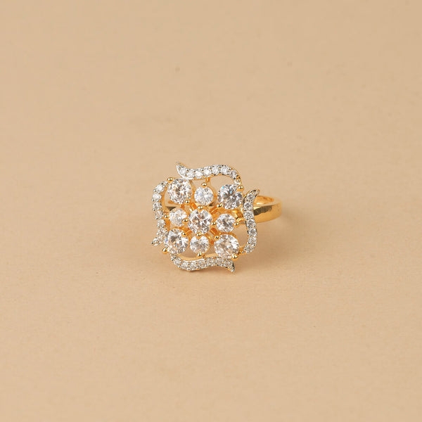 437395 Cubic Zirconia Adjustable Ring With 2 Tone Rhodium Plating