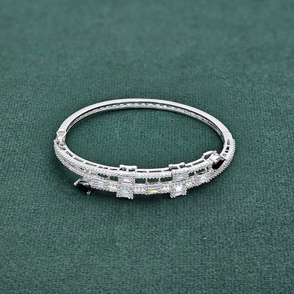 437402 Cubic Zirconia Openable Kada With Rhodium Plating