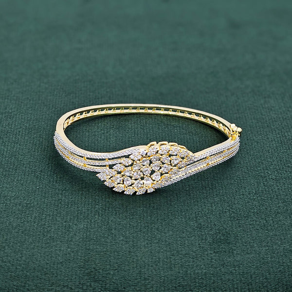 437404 Cubic Zirconia Openable Kada With 2 Tone Rhodium Plating