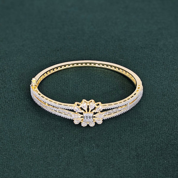 437410 Cubic Zirconia Openable Kada With 2 Tone Rhodium Plating