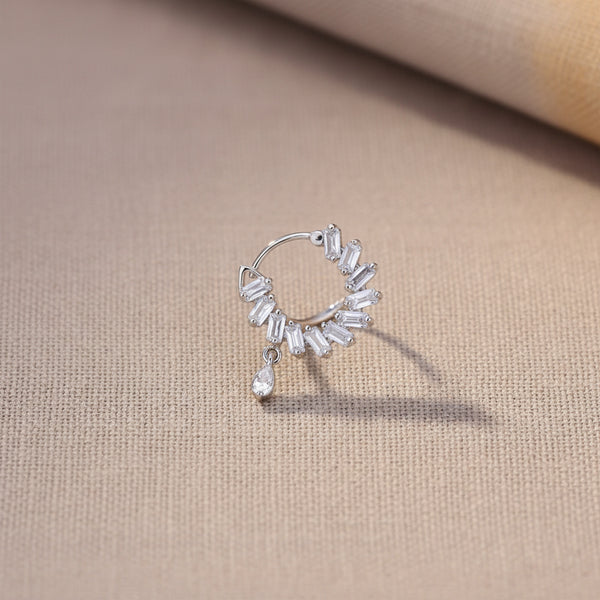 437462 Cz Delicate Nose Ring With 2 Tone Rhodium Plating