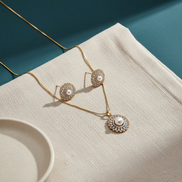 437472 Cubic Zirconia Chain Pendant Set With 2 Tone Plating