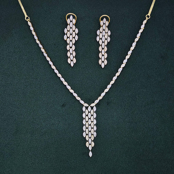 437480 Cubic Zirconia Delicate Necklace Set With 2 Tone Rhodium Plating