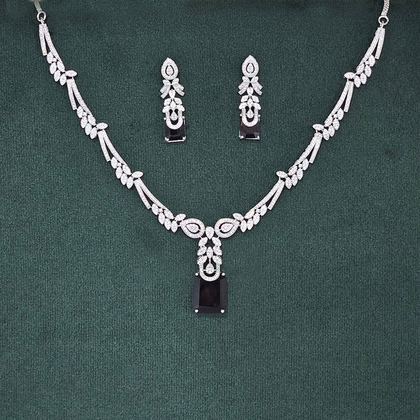 437488 Cubic Zirconia Classic Necklace Set With Rhodium Plating