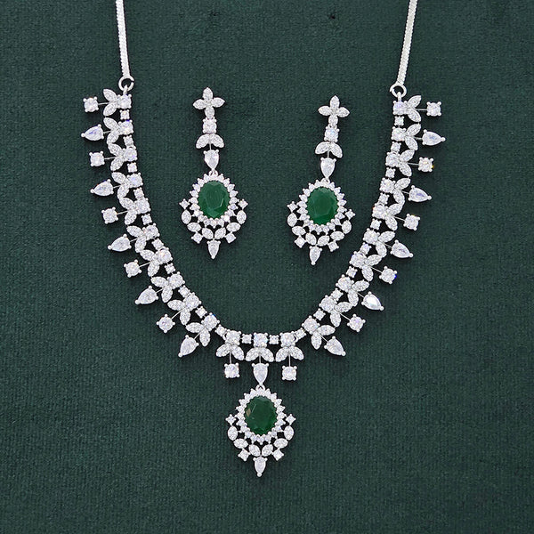 437490 Cubic Zirconia Classic Necklace Set With Rhodium Plating