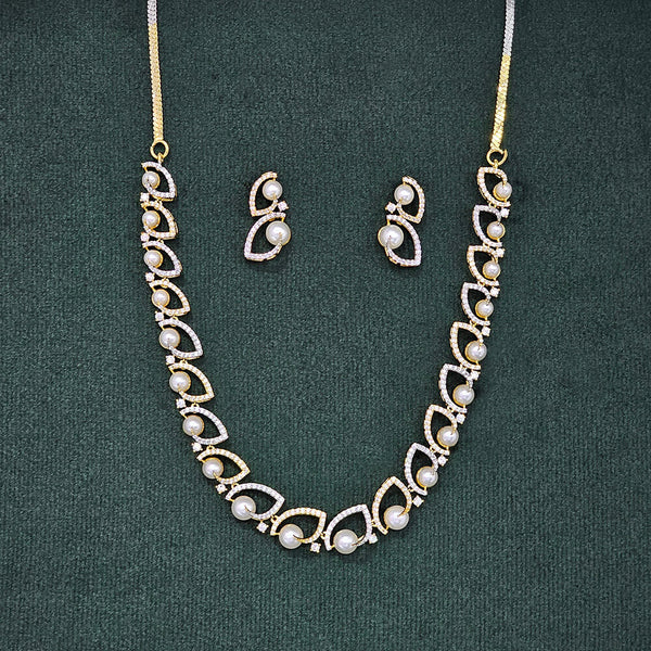 437494 Cubic Zirconia Classic Necklace Set With 2 Tone Rhodium Plating