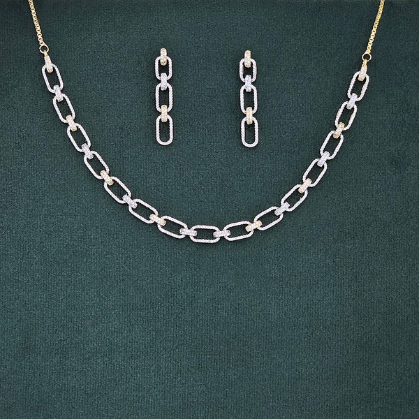 437501 Cubic Zirconia Delicate Necklace Set With 2 Tone Rhodium Plating