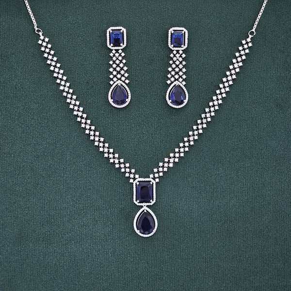 437502 Cubic Zirconia Delicate Necklace Set With Rhodium Plating