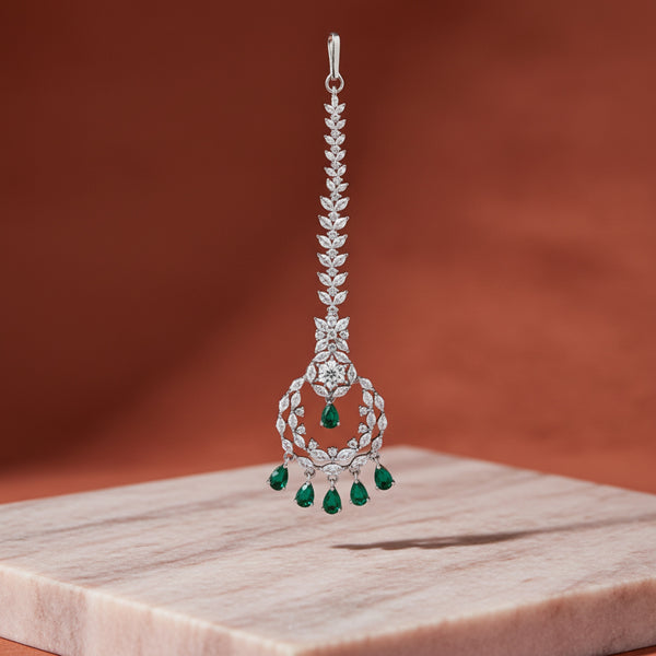 437513 Cubic Zirconia Classic Tikka With Rhodium Plating